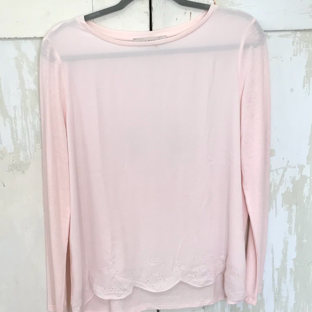 NWOT   LOFT Baby Pink Eyelet Long Sleeve